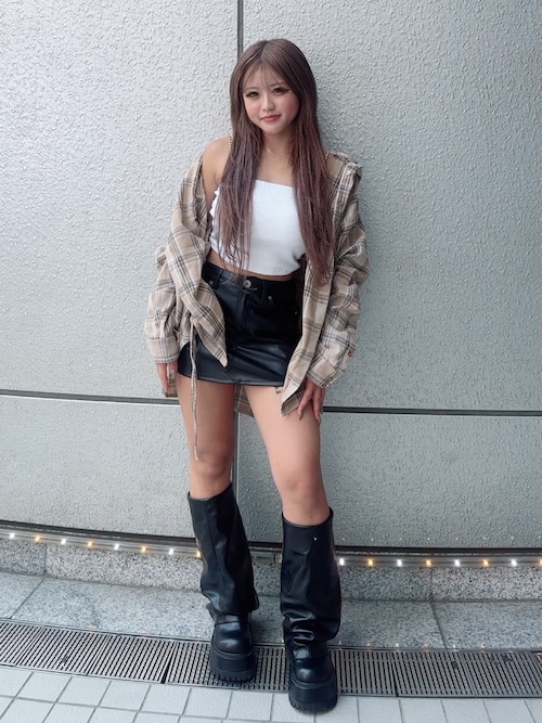 GYDAレザースカート GYDA スカート ハイウエストフェイクレザースカートライク