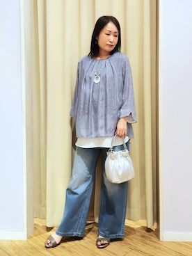 「SHOO・LA・RUE（シューラルー）の片手ではけるサンダル　シューダル26SS（サンダル、ブラウン系）」を使った、world.kumaさん（レディース・154cm）の春コーディネート