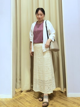「SHOO・LA・RUE（シューラルー）の片手ではけるサンダル　シューダル26SS（サンダル、ブラウン系）」を使った、world.kumaさんの夏コーディネート