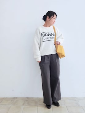「ロゴニット」｜「アイテム（ブーツ）」を使った、word.kumaさん（レディース・154cm）の冬コーディネート
