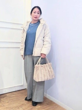 「大人カジュアルコーデ」｜「アイテム（ダウンジャケット/コート）」を使った、word.kumaさん（レディース・154cm）の秋コーディネート