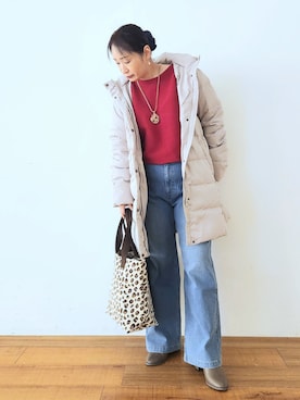 「アイテム（ダウンジャケット/コート、ベージュ系）」を使った、word.kumaさん（レディース・154cm）の秋コーディネート