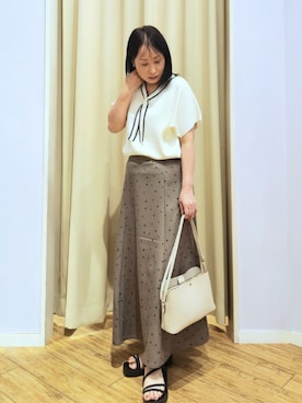 「SHOO・LA・RUE（シューラルー）のキラキラチューブサンダル（サンダル、ブラック系）」を使った、world.kumaさんの夏コーディネート