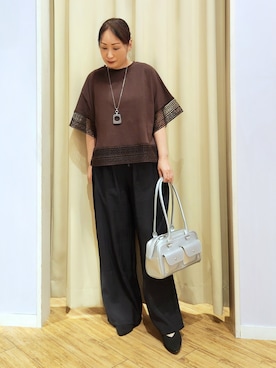 「SHOO・LA・RUE（シューラルー）のニットヒールパンプス（パンプス、ブラック系）」を使った、world.kumaさん（レディース・154cm）の春コーディネート