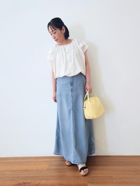 「アイテム（デニムスカート）」を使った、word.kumaさん（レディース・154cm）の夏コーディネート