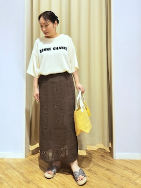 「SHOO・LA・RUE（シューラルー）のコードメッシュサンダル（サンダル、ブラウン系）」を使った、world.kumaさんの夏コーディネート