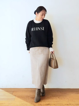 「Cutie Blonde（キューティーブロンド）の【S-LL】上品なレースハイネックトップス（Tシャツ/カットソー）」を使った、word.kumaさん（レディース・154cm）の秋コーディネート