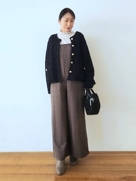 「アイテム（サロペット/オーバーオール）」を使った、word.kumaさん（レディース・154cm）の秋コーディネート