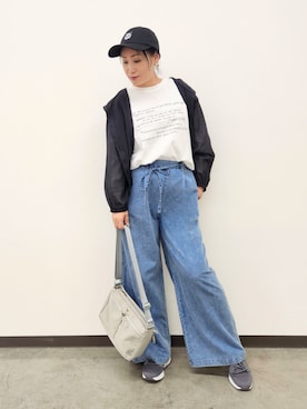 「SHOO・LA・RUE（シューラルー）のアニマル刺繍キャップ（キャップ）」を使った、word.kumaさん（レディース・154cm）の秋コーディネート
