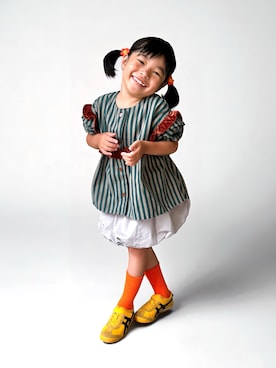 「apres les cours（アプレレクール）のバルーンスカート（スカート）」を使った、さなしゅー𖧷さん（キッズ・100cm）の夏コーディネート