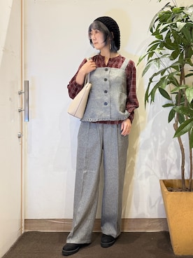 「SHOO・LA・RUE（シューラルー）の【S-LL/洗濯機可】ドットとチェック柄が目を惹く 柄アソート釦ブラウス（シャツ/ブラウス、レッド系）」を使った、misakiさん（レディース・157cm）の秋コーディネート