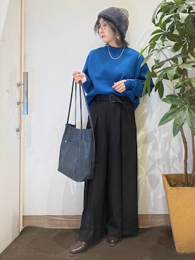 「SHOO・LA・RUE（シューラルー）のアイテム（ニットキャップ/ビーニー）」を使った、misakiさん（レディース・157cm）の秋コーディネート