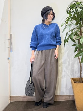 「SHOO・LA・RUE（シューラルー）のヒールアップ履口ニットブーツ（ブーツ、ブラック系）」を使った、misakiさん（レディース・157cm）の秋コーディネート