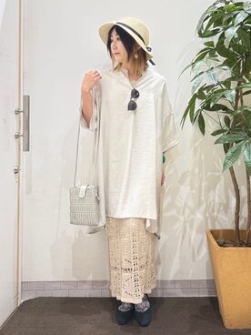 「アイテム（サングラス、レッド系）」を使った、misakiさん（レディース・157cm）の春コーディネート