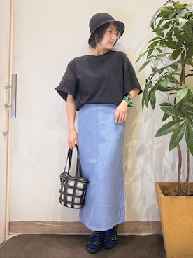 「SHOO・LA・RUE（シューラルー）の格子レイヤードトートバッグ（トートバッグ、ブラック系）」を使った、misakiさん（レディース・157cm）の春コーディネート