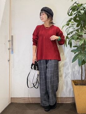 「アイテム（ハンチング/ベレー帽）」を使った、misakiさん（レディース・157cm・40代）の冬コーディネート