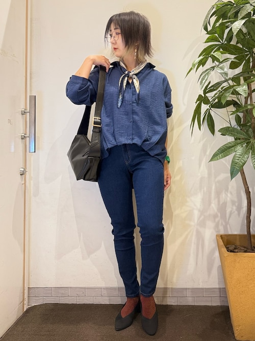 セール】【S-LL】インせず着られる デニムライク前開きブラウス