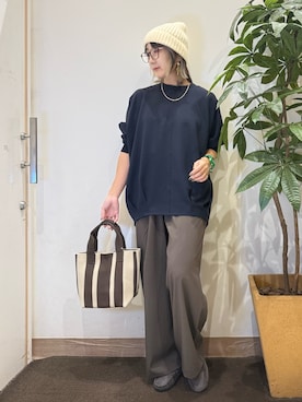 「アイテム（チュニック）」を使った、misakiさん（レディース・157cm）の秋コーディネート