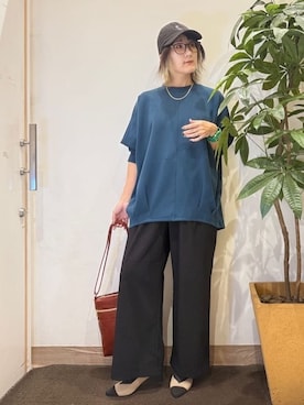 「アイテム（チュニック、グリーン系）」を使った、misakiさん（レディース・157cm）の秋コーディネート