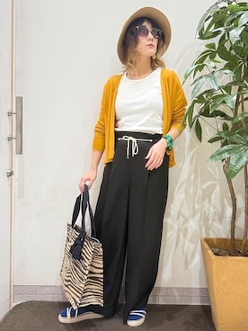 「アイテム（ハット、イエロー系）」を使った、misakiさん（レディース・157cm）の春コーディネート
