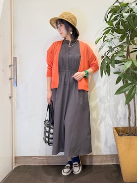「アイテム（ハット、イエロー系）」を使った、misakiさん（レディース・157cm）の春コーディネート