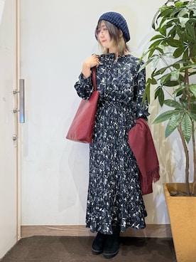 「アイテム（ハンチング/ベレー帽）」を使った、misakiさん（レディース・157cm）の秋コーディネート