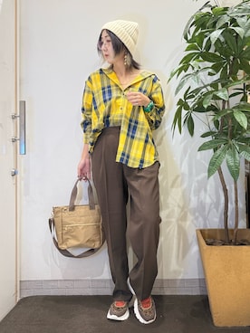 「SHOO・LA・RUE（シューラルー）のアイテム（ニットキャップ/ビーニー）」を使った、misakiさん（レディース・157cm）の秋コーディネート