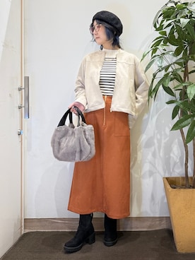 「SHOO・LA・RUE（シューラルー）の【絶妙なゆるピタ/S-LL/洗濯機可】ちくちくしにくいリブハイネック やわらかニット（ニット/セーター、ホワイト系）」を使った、misakiさん（レディース・157cm）の秋コーディネート