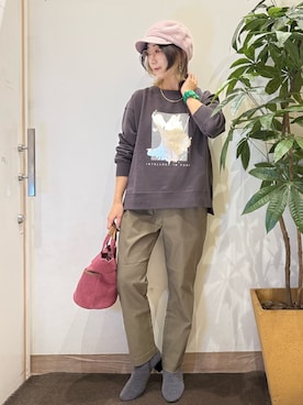 「アイテム（キャスケット）」を使った、misakiさん（レディース・157cm）の秋コーディネート