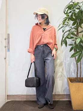 「アイテム（その他シューズ、ブラウン系）」を使った、misakiさん（レディース・157cm）の夏コーディネート