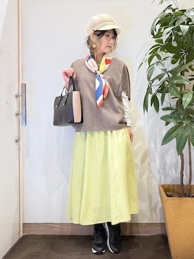 「アイテム（キャスケット、ベージュ系）」を使った、misakiさん（レディース・157cm）の冬コーディネート