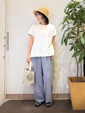 「SHOO・LA・RUE（シューラルー）の【吸水速乾/抗菌防臭】快適に、おしゃれ ペーパーミックスバケハ（ハット、ベージュ系）」を使った、misakiさん（レディース・157cm）の春コーディネート