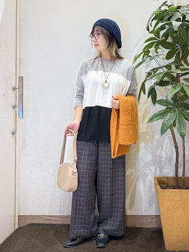 「アイテム（ハンチング/ベレー帽）」を使った、misakiさん（レディース・157cm）の秋コーディネート