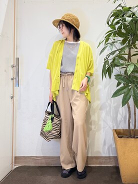 「アイテム（ハット、イエロー系）」を使った、misakiさん（レディース・157cm）の春コーディネート