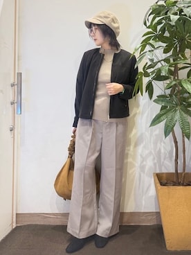 「アイテム（キャスケット、ブラウン系）」を使った、misakiさん（レディース・157cm）の秋コーディネート