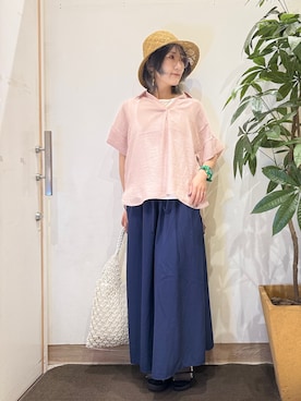 「アイテム（ハット、イエロー系）」を使った、misakiさん（レディース・157cm）の夏コーディネート