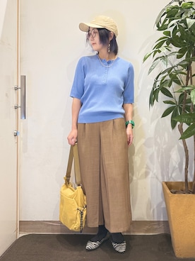 「SHOO・LA・RUE（シューラルー）の【S-LL】抜け感ある着こなしに ヘンリーネック リブニット（ニット/セーター、ブルー系）」を使った、misakiさん（レディース・157cm）の夏コーディネート