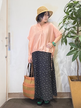 「アイテム（ハット、イエロー系）」を使った、misakiさん（レディース・157cm）の春コーディネート