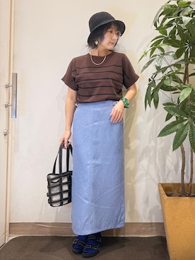 「SHOO・LA・RUE（シューラルー）の格子レイヤードトートバッグ（トートバッグ、ブラック系）」を使った、misakiさん（レディース・157cm）の春コーディネート