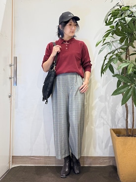 「SHOO・LA・RUE（シューラルー）の【S-LL/洗濯機可】やわらかな着心地 襟付きニット（ニット/セーター、レッド系）」を使った、misakiさん（レディース・157cm）の秋コーディネート