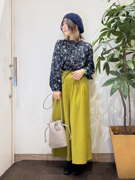 「アイテム（ハンチング/ベレー帽、ブルー系）」を使った、misakiさん（レディース・157cm）の秋コーディネート