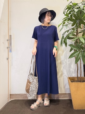 「SHOO・LA・RUE（シューラルー）の【S-LL/洗濯機可/セットアップ可】軽凛(かろりん) ひんやり切替ワンピース（ワンピース、ブルー系）」を使った、misakiさん（レディース・157cm）の夏コーディネート