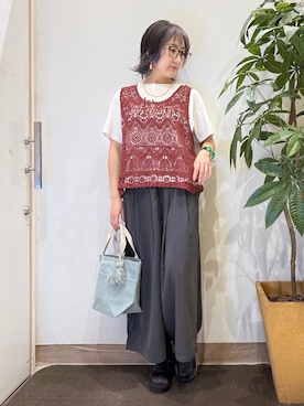 「SHOO・LA・RUE（シューラルー）の厚底クロスサンダル（サンダル、ブラック系）」を使った、misakiさん（レディース・157cm）の春コーディネート