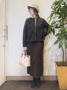 「アイテム（キャスケット、ブラウン系）」を使った、misakiさん（レディース・157cm）の秋コーディネート