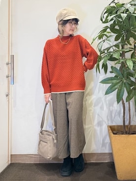 「アイテム（キャスケット、ブラウン系）」を使った、misakiさん（レディース・157cm）の冬コーディネート