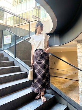 「アイテム（スカート、ブラウン系）」を使った、Lisaさん（レディース・168cm）の夏コーディネート