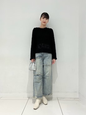 「カーブデニム」｜Lisaさん（レディース・168cm）の冬コーディネート