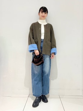 「アイテム（ノーカラーコート）」を使った、Lisaさん（レディース・168cm）の秋コーディネート