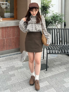 「アイテム（ハンチング/ベレー帽）」を使った、maruさん（レディース・151cm）の秋コーディネート
