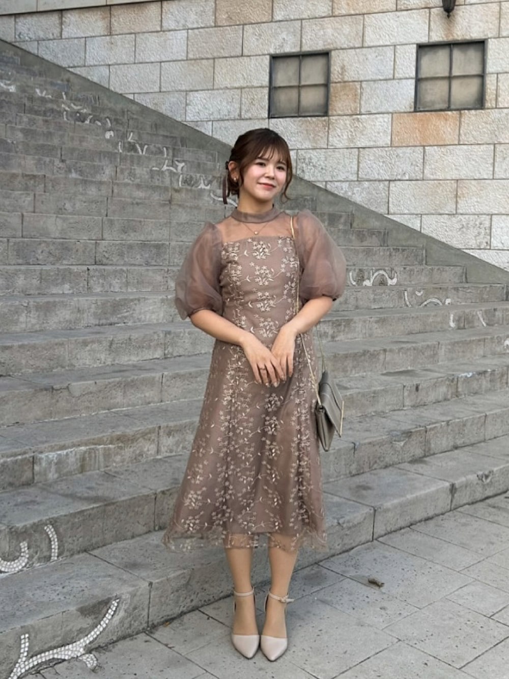 シアー素材 ボリューム袖 レース オケージョン ドレス kana シアー素材 ボリューム袖 レース オケージョン ドレス